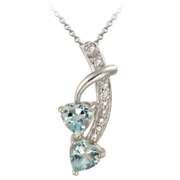 Sterling Silver Blue Topaz & Diamond Accent Double Heart Pendant, 18"