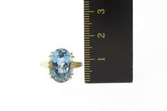 10K Yellow Gold Retro Classic Oval Blue Topaz Cocktail Ring