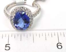 Pretty Tanzanite & Diamond Halo Ring in Platinum
