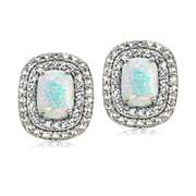 Sterling Silver Created Opal with Blue & White Topaz Oval Stud Earrings