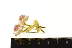18K Yellow Gold Retro Ruby Pearl Flower Bouquet Pin/Brooch