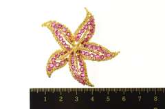 18K Yellow Gold 1960's Retro Ruby Sea Star Fish Pin/Brooch