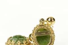 14K Yellow Gold Ornate Retro Carved Rose Nephrite Dangle Earrings