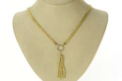 10K Yellow Gold Rope Chain Rhinestone Ring Drop Fringe Necklace
