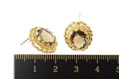 14K Yellow Gold Smoky Quartz Oval Twist Trim Stud Earrings
