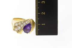 14K Yellow Gold Pear Amethyst Diamond Geometric Men's Ring