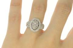 10K White Gold 1.05 Ctw Diamond Oval Halo Cluster Engagement Ring