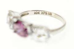 10K White Gold Three Stone Oval Cubic Zirconia Pink Tourmaline Ring