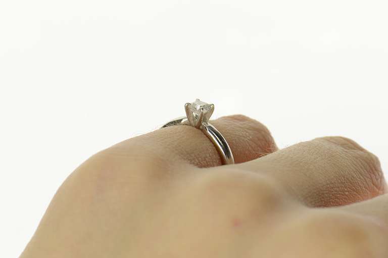 18K White Gold 0.42 Ct Asscher Cut Diamond Engagement Ring