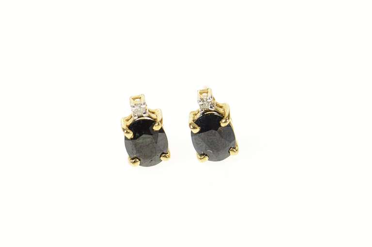 14K Yellow Gold Oval Sapphire Diamond Accent Stud Earrings
