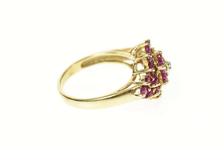 10K Yellow Gold Ornate Natural Ruby Cluster Diamond Accent Ring