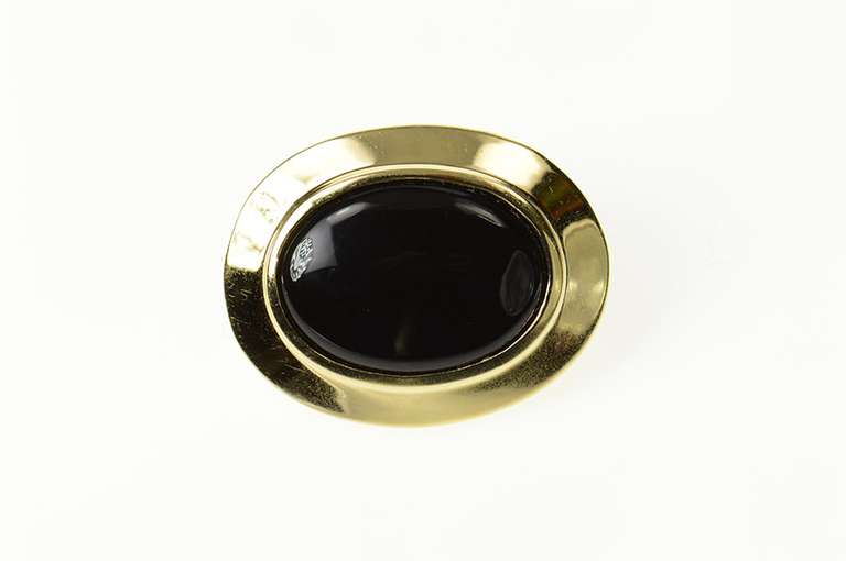 14K Yellow Gold Oval Black Onyx Inset Side Statement Pendant