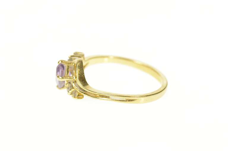 14K Yellow Gold Emerald Amethyst Diamond Freeform Bypass Ring