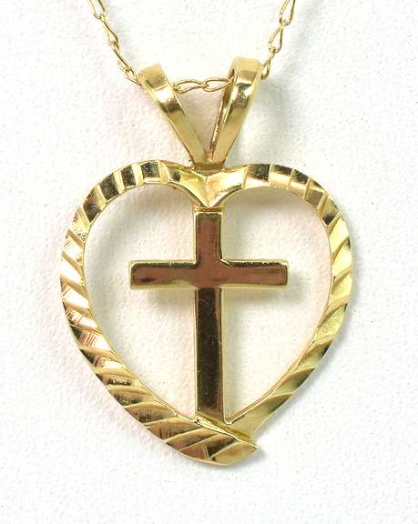 Heart and Cross Necklace in 14KT Yellow Gold