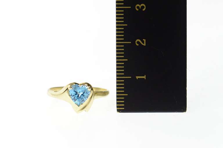 10K Yellow Gold Heart Blue Topaz Classic Love Symbol Ring