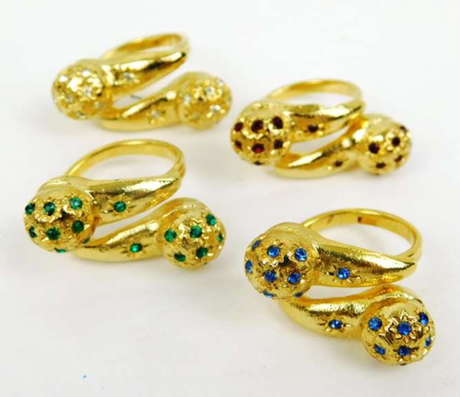 4 Chunky Crystal Bypass Rings, Size 6-7