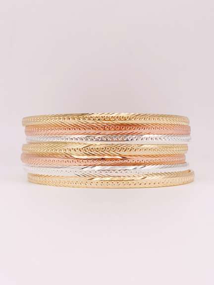 Amazing 18kt Gold Plated Tri Color Bangle Bracelet Set of 7!