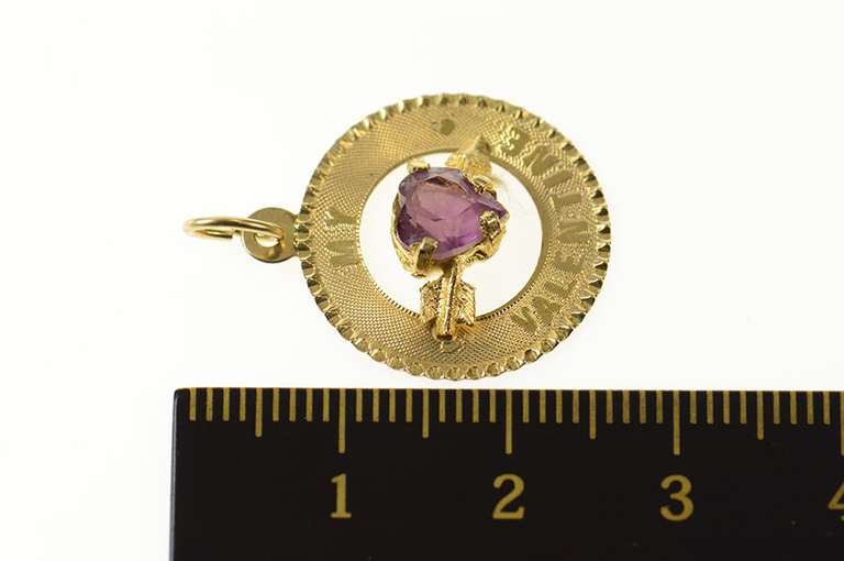14K Yellow Gold My Valentine Retro 1960's Sim. Amethyst Pendant