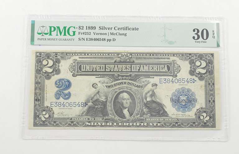 $2 1899 Silver Certificate PMG 30 EPQ VF, Fr # 252 Vernon/McClung