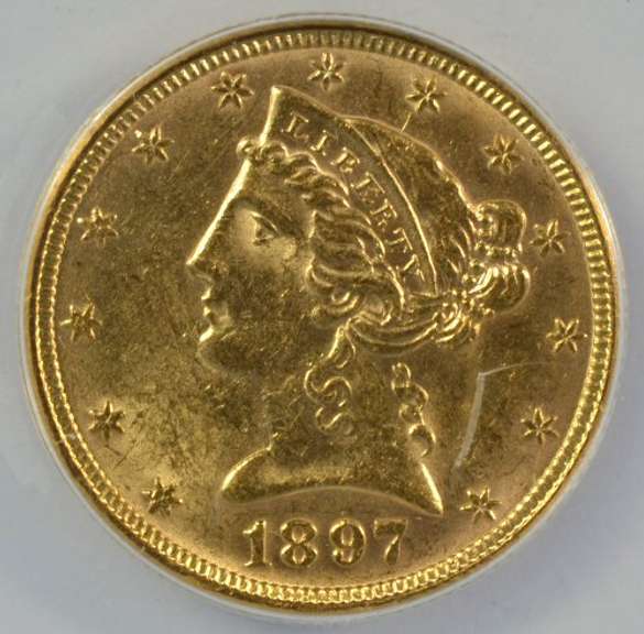 Fully struck BU 1897 $5 Liberty Gold Piece ANACS MS60