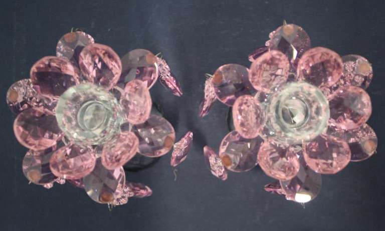 Pink Candleholder with Drops - Set of 2