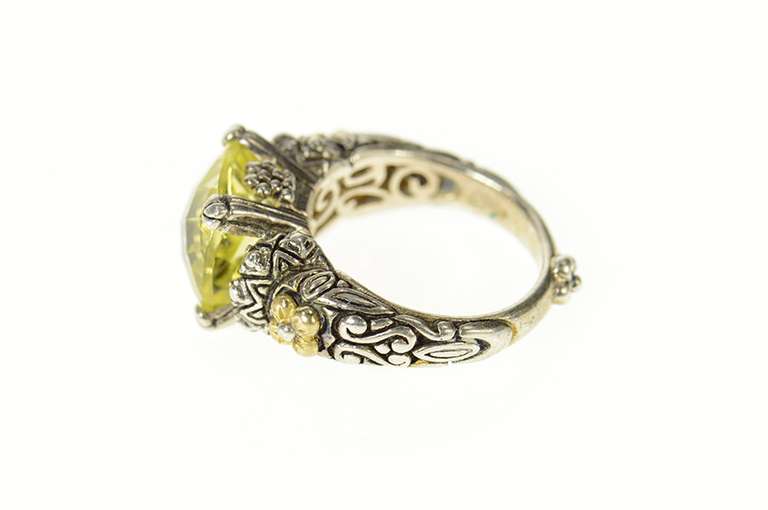 Sterling Silver Cushion Peridot Barbara Bixby Floral Statement Ring