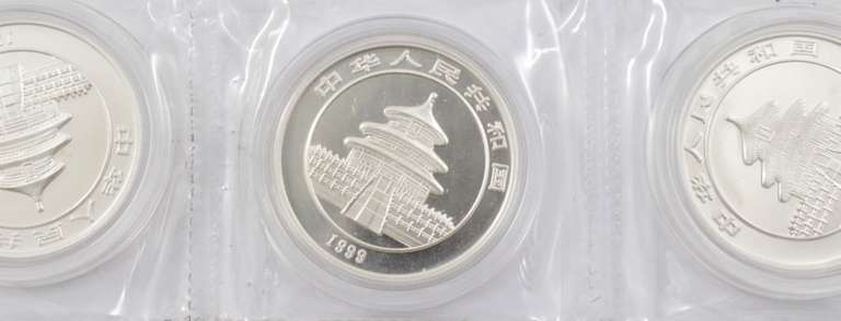 Lot (5) 1999 China 10 Yuan - 1 Oz .999 Fine Silver Pandas