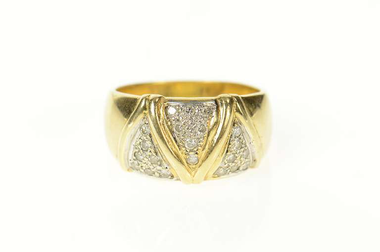 14K Yellow Gold Pave Zig Zag Diamond Graduated Statement Ring