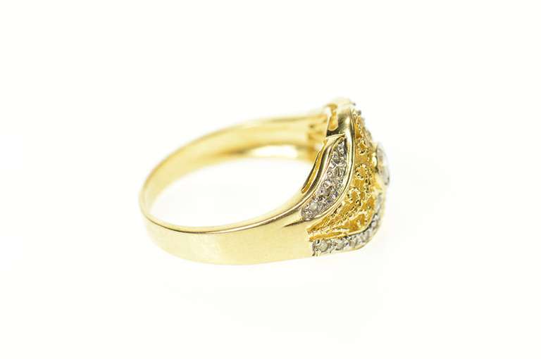 14K Yellow Gold Diamond Ornate Filigree Swirl Engagement Ring