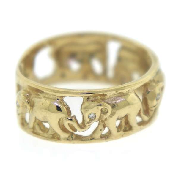 Whimsical 18kt YG Openwork Elephant with Diamond Accents Ring