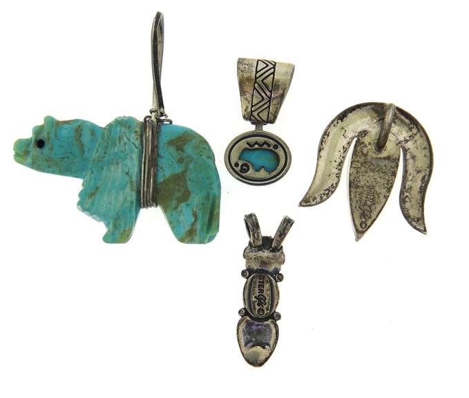 Lot of 4 Sterling Silver Turquoise Pendants