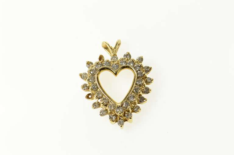 14K Yellow Gold Diamond Halo Classic Heart Love Symbol Pendant