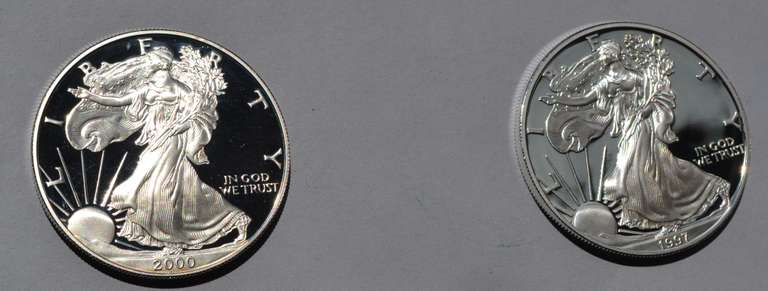 1997 & 2000 Silver Eagles With Box Paper