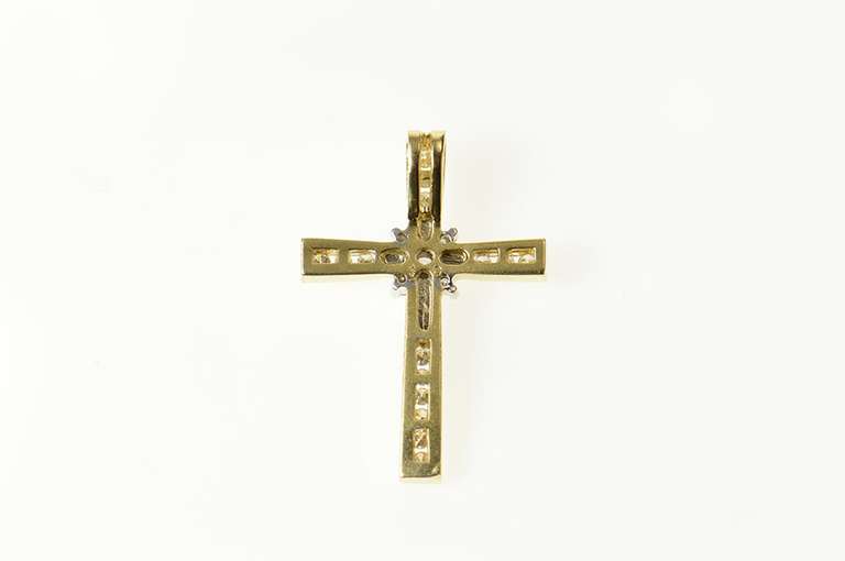 14K Yellow Gold Classic Diamond Fancy Cross Christian Faith Pendant