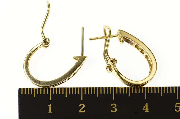 14K Yellow Gold Natural Ruby Diamond Oval French Clip Hoop Earrings