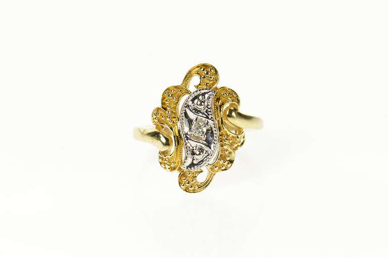 14K Yellow Gold Retro Two Tone Cluster Statement Ring