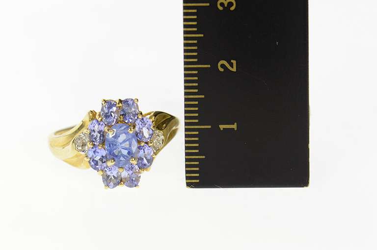 10K Yellow Gold Oval Tanzanite Halo Diamond Accent Cocktail Ring