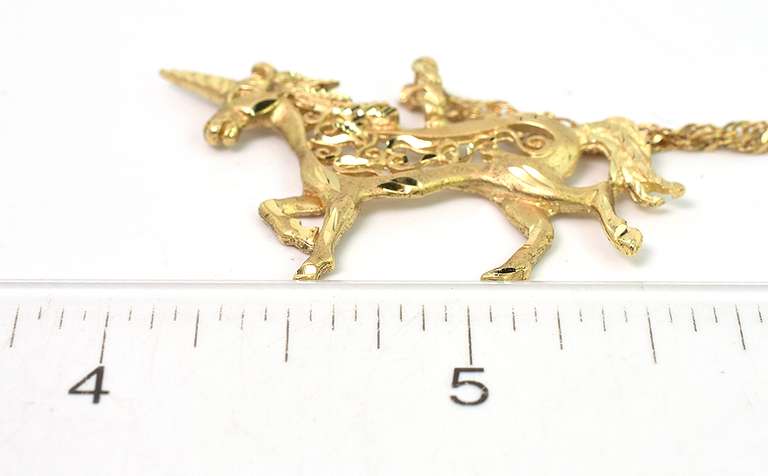 Detailed Unicorn Filigree Necklace in 14KT Yellow Gold