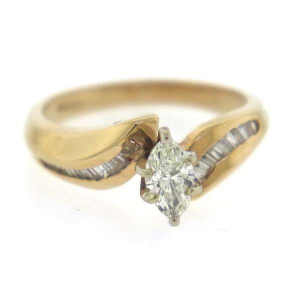 Fabulous 0.35ct Marquise Center with Baguette Side Diamond Ring