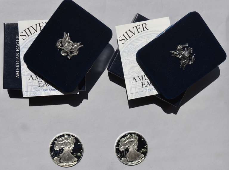 1997 & 2000 Silver Eagles With Box Paper