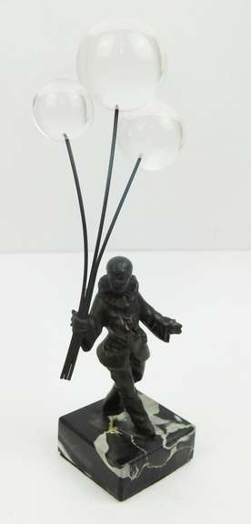 Vintage French Bronze & Lucite Pierrot on Marble Base