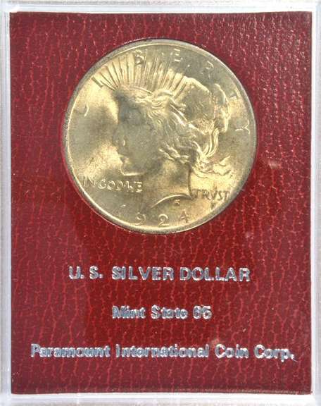 Gem BU 1924 Peace Silver Dollar. MS65 Paramount Hoard