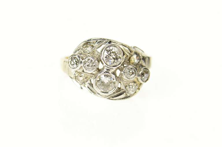 14K Yellow Gold Art Deco 0.88 Ctw Ornate Diamond Statement Ring