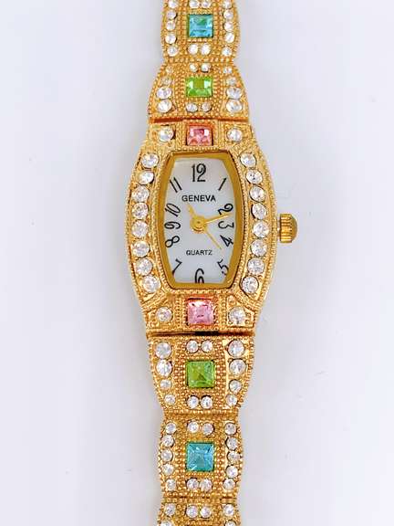 Ladies Geneva & Gemstone Watch, 18kt Gold Plated