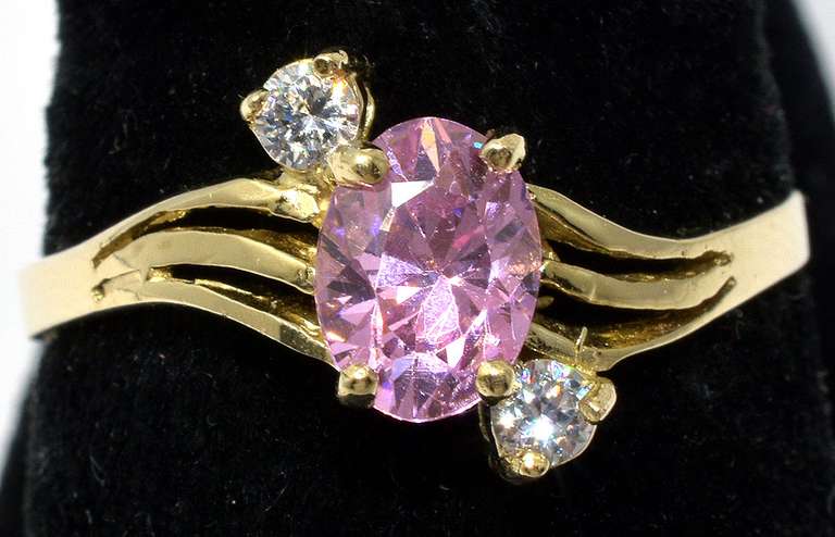 Sweet Pink CZ Ring in Yellow Gold