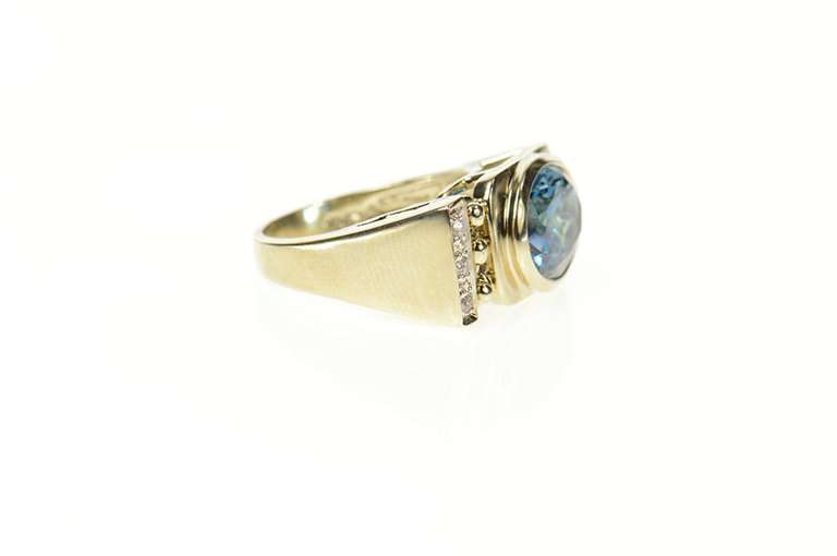 10K Yellow Gold Blue Topaz Diamond Accent Squared Statement Ring