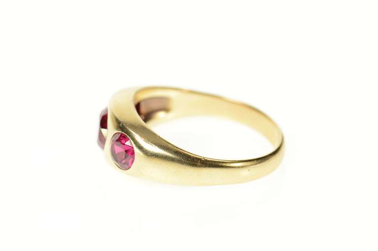 10K Yellow Gold 1930's Three Stone Syn. Ruby Statement Ring