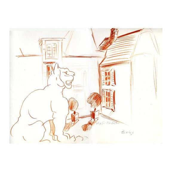 Ensrud Original by Lion Statue in the Courtyad of Chateau Haut-Brion