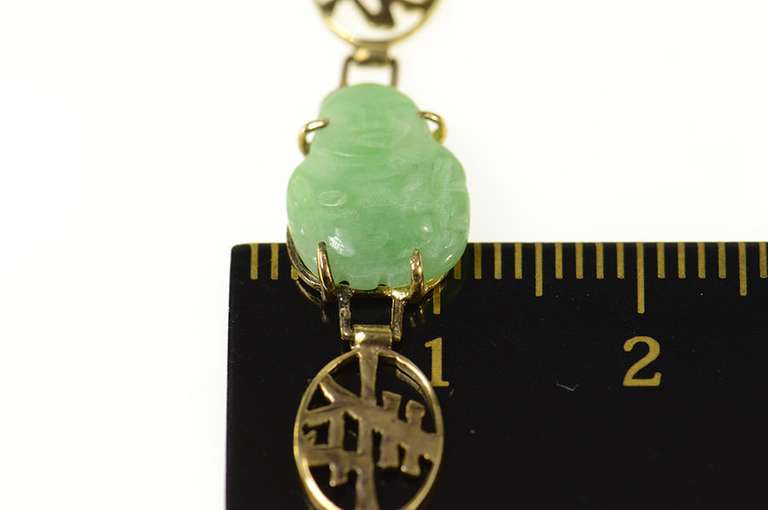 14K Yellow Gold Ornate Carved Jade Buddha Chinese Bracelet