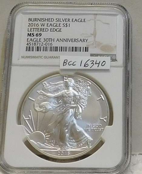 2016-W Burnished Sil Eagle Unc NGC MS-69, Lettered Edge